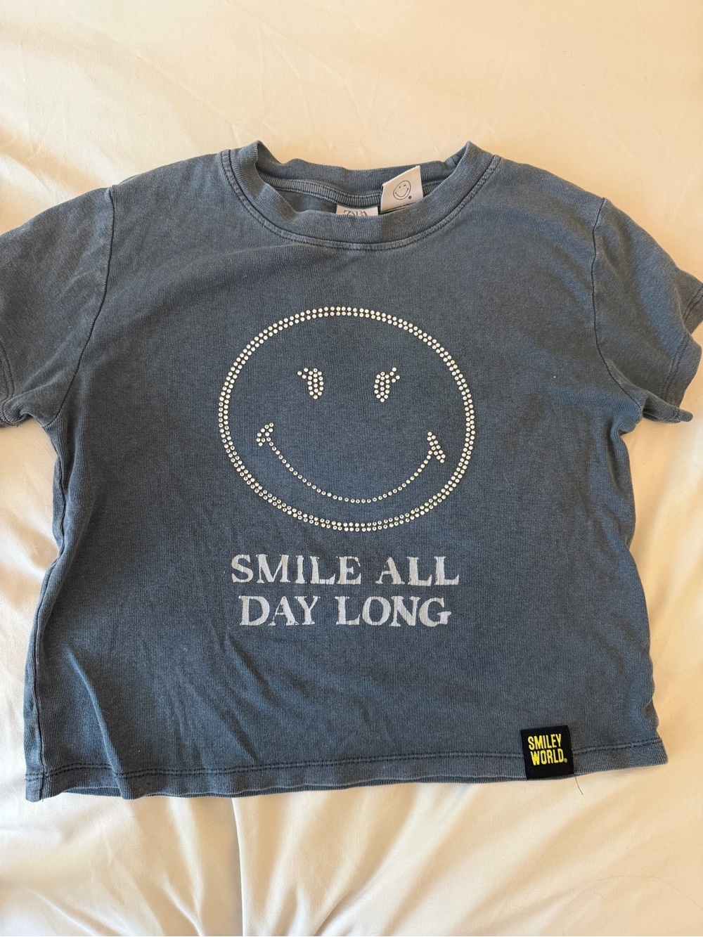 Zara Slate Back Rhinestone Smiley Short Sleeve Tee